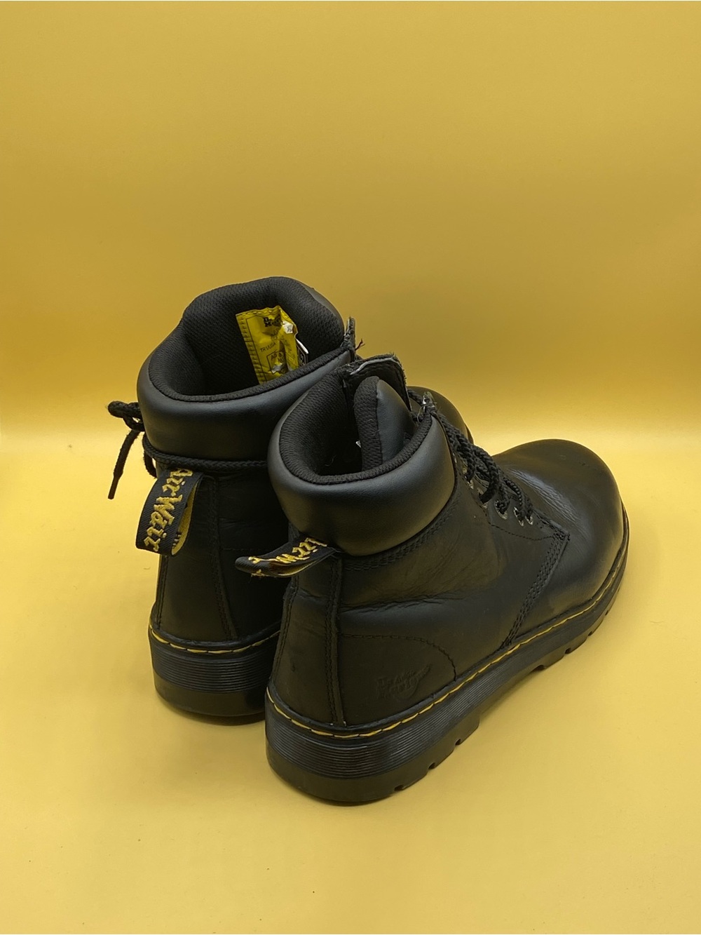 Dr. Martens Black Leather Lace-Up Work Boots with Yellow Stitching - Picture 4 of 4